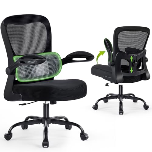 AreShark Office Chair Ergonomic Desk Chairs with Adjustable Lumbar Support, High Back Breathable Mesh Chair with Wheels& Flip-up Armrests,Rolling Swivel Comfy Task Computer Chair for Home Work Gaming