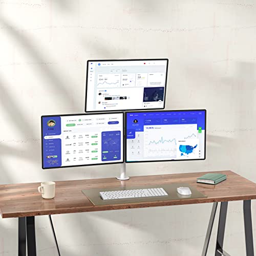 WALI Tall Triple Monitor Stand, Fully Adjustable Three Monitor Desk Mount Fits 3 Screens up to 27 inch, 22 lbs. Weight Capacity per Arm (M003-W), White