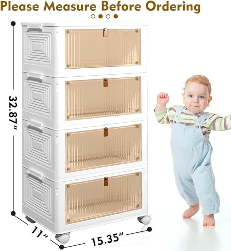 CTSNSLH 4 Tier Plastic Storage Bins with Lid 23QT - Stackable Storage Bins with Wheels, Organizers and Storage, Plastic Storage Cabinet Organization and Storage for Living Room,Office,Dorm