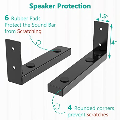 WALI Center Channel Speaker Wall Mount, Universal Soundbar Wall Mount Bracket Hold up to 30 lbs, Arms Extend Adjustment from 7 to 11.5 inch (SLK201), Black