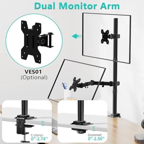 WALI Monitor Arm Mount for Desk, Single Extra Tall Computer Desk Mount, Monitor Bracket Mount Stand Single, up to 32 inch, 22 lbs (M001XL), Black