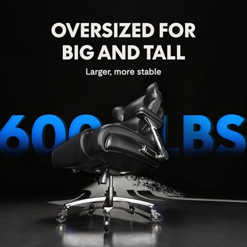 FLEXISPOT 600lbs Big and Tall Office Chair for Heavy People, Heavy Duty Computer Desk Chair with Dynamic Lumbar Support 2D Armrest Blade Wheels, Chairs for Home Office Gaming Working, Leather, Black