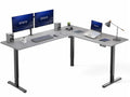 VIVO Corner Standing Desk, 75 x 63 inch Reversible L-Shaped Workstation, Electric Height Adjustment, Home, Office, and Reception Rooms, Dark Gray Table Top Black Frame, DESK-E3CTG-75