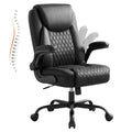 GTPLAYER Leather Office Chair, Home Desk Chair with Flip-up Arms and Ergonomic Back - Comfy Heavy Duty Executive Chair for Home Office Gaming, Black