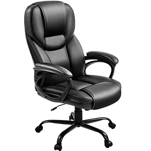 Yaheetech High Back Executive Office Chair Faux Leather Ergonomic Managerial Chair for Meeting,Large Seat,Sturdy Metal Base,Black