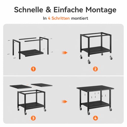 niffgaff Printer Stand with Lockable Wheels, 2-Tier Rolling Printer Cart with Storage Shelf, Compact Wood & Metal Printer Table for Home Office, Black, 20.1'' ×15.4'' ×14.6''
