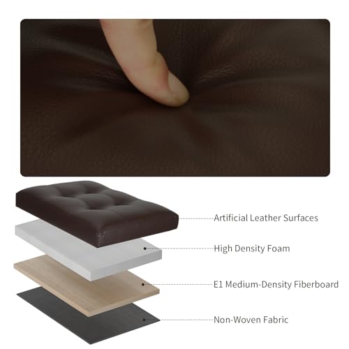 BelugaHelper Storage Ottoman Foot Rest Stool, Foldable Leather Footstool Storage Bench with Thicker Foam Padded Seat. Foot Rest Under Desk for Living Room Bedroom 350 lbs, 17x13x13 in, Brown