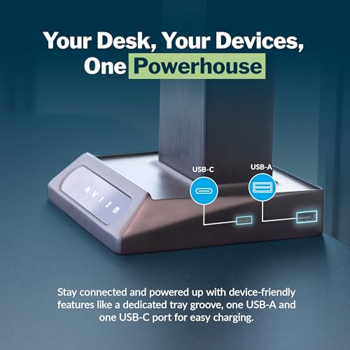 Vari VariDesk Premier Electric Converter -All-in-One Standing Desk Height Adjustable Riser - USB-A & USB-C - Ideal for Home Office Workspace - Dual Monitor Mount Computer Workstation (Walnut)