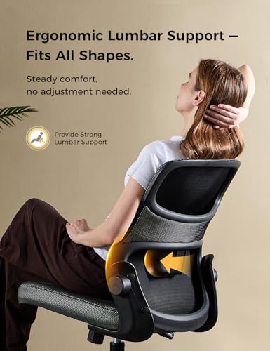 Deroavixe Office Chair, Mesh Ergonomic Desk Chairs, Lumbar Support, Adjustable Height, Armless, Swivel Function and Smooth-Rolling Wheels for Home, Office and Gaming (Black)