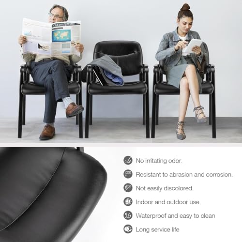 NEWBULIG Waiting Room Chair Set of 8, Leather Stationary Office Guest Reception Chairs No Wheel,Comfy Padded Arms,for Conference Room Lobby Side breakroom