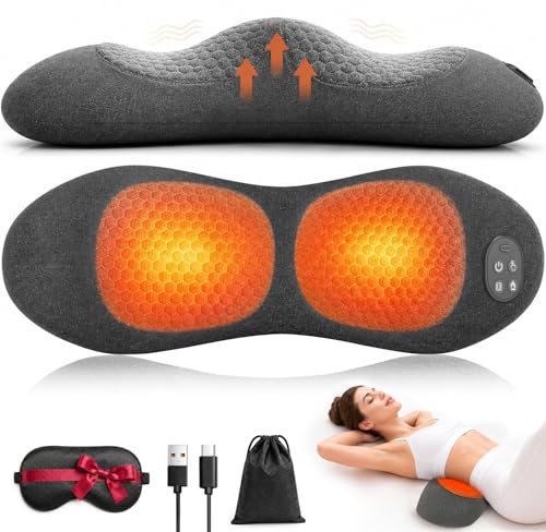 Upgraded Cordless Lumbar Support Pillow for Pain Relief Deep Tissue, 3-in-1 Heated Lower Back Massager Pillow with 3000mAh Battery, Heat, Massage, Electric Stretch, Back Support Pillow for Chair Car