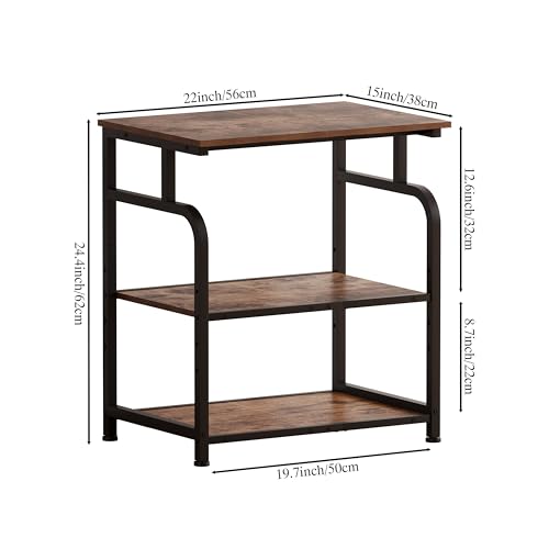 Unionly Large Printer Stand with Adjustable Shelf, 3-Tier Rolling Printer Cart with Wheels, Heavy-Duty Wood Printer Table for Home Office, Heat Press and Laser (Rustic Brown)