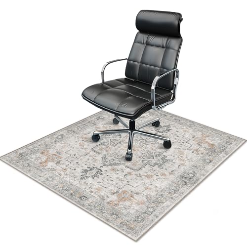 36"x48" Office Chair Mat for Hardwood Tile Floor, Under Desk Carpet Protector for Rolling Computer Chair Mat, Machine Washable Area Rug, Anti-Slip 1/5" Thick Low Pile Thin Vinyl Floor Mat, Taupe