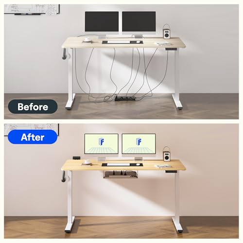 FLEXISPOT EN2 Standing Desk Frame with Clamp Power Strip and Cable Management Tray, Electric Sit Stand Desk Base with Memory Controller for Home and Office (White Frame Only)