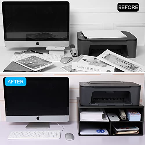 EMERIT Printer Stand for Desk - 2 Tier Desktop Printer Stand with Paper Storage, Printer Riser Organizer for Home Office, Holds up to 30 lbs, Black