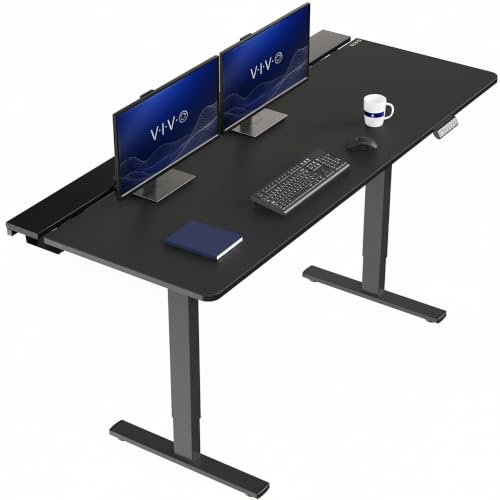VIVO Electric 71 x 30 in Standing Adjustable Gaming Desk with Hidden Cable Trays, Full-Size Mouse Pad, Holds 220 lbs, Black Top Black Frame, DESK-KIT-1B6-P3B-71