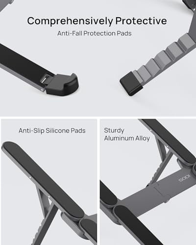 SODI [Ultra Compact] Foldable & Portable Laptop Stand for Desk, Lightweight Tablet Stand for Business Travel, Library, Cafe, 6 Level Height Ergonomic Aluminum Computer Holder for 10-16" Laptops