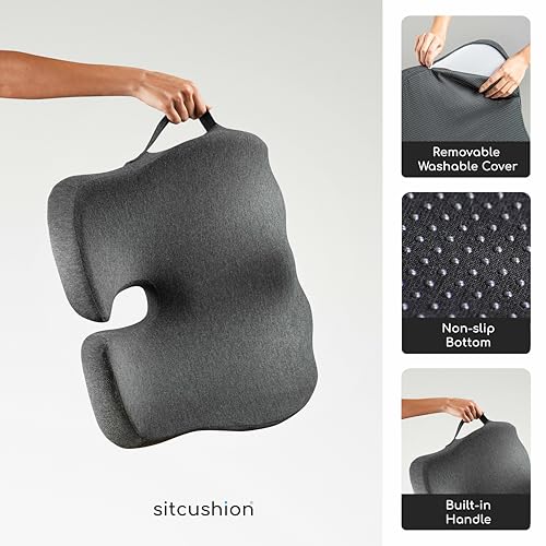 SitCushion Extra Large Memory Foam Seat Cushions for Office Chairs, Pressure Relief Seat Cushion for Tailbone Pain Relief, Sciatica & Back Pain, Ergonomic Office Chair Cushion for Long Sitting (Black)
