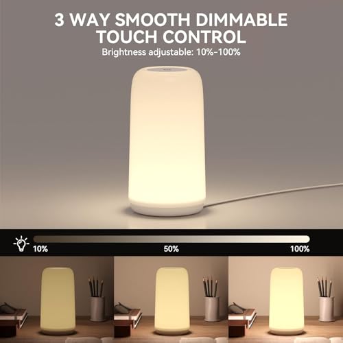 Touch Bedside Table Lamp, [Sleek Design & RGB Mode] 3 Way Dimmable Small Lamp for Bedroom, LED Lamp with Warm White Lights, Multi-Color Smart Nightstand Lamp for for Living Room Home Gifts