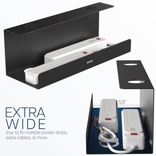 VIVO Under Desk 17 inch Extra Deep Cable Management Tray, Power Strip Holder, Cord Organizer, Wire Tamer for Office and Home, Black, DESK-AC16-1C