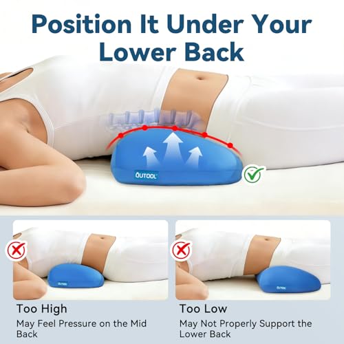 Adjustable Height Lumbar Support Pillow for Sleeping, Ergonomic Contour Lower Back Pillow for Bed with Breathable Washable Cover, Spine Alignment & Sleep Comfort, Blue