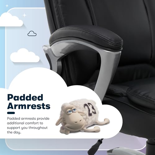 Serta Fairbanks Big and Tall Executive Office Chair - Ergonomic High Back Computer Desk Chair with Lumbar Support, Memory Foam Seat Cushion, Padded Armrests, Bonded Leather, 350 lb Capacity - Black