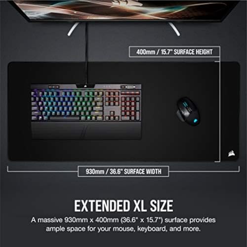 Corsair MM350 PRO Extended XL Premium Spill-Proof Cloth Gaming Mouse Pad – 36.6” Width x 15.7” Height Surface – Black