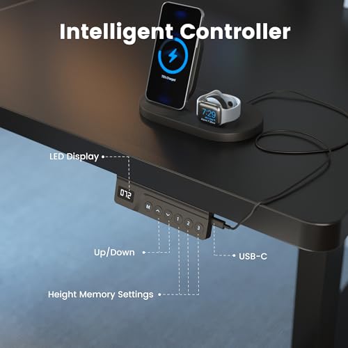 FEZIBO 71 x 37 Inch Electric Standing Desk with Integrated Dual-Beam & Cable Management, Memory Height Adjustable Computer Desk for Home Office Workstation, 1" Thick Large 3-Piece Tabletop Black
