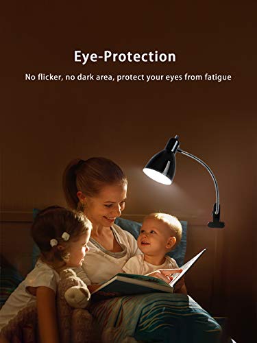 Desk lamp Eye-Caring Table Lamps, 360°Rotation Gooseneck Clip on Lamp Reading Light Portable Reading Book Light Clamp Study Desk Lamps for Bedroom and Office Home Lighting (Black)
