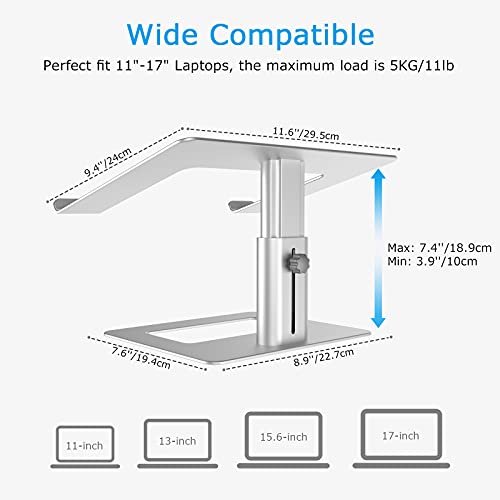 BoYata Laptop Stand, Ergonomic Aluminum Height Adjustable Computer Stand Laptop Holder for Desk, Compatible with MacBook Pro/Air, Dell, Lenovo, HP, Samsung, More Laptops 11-17"