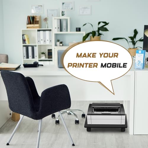 Beeveer 1 Pcs Office Under Desk Printer Stand with 4 Caster Wheels 13.8 x 11.8 Inches Black Movable Printer Copier Shelf CPU Holder for Home Office Heavy Duty Storage Rack Scanner Fax Machine