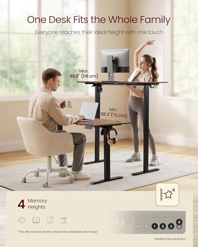 VASAGLE Electric Standing Desk, 55.1 x 27.6 Inches Height Adjustable Desk, Sedentary Reminder, 4 Memory Heights, for Home Office, Rustic Brown ULSD315KD020S