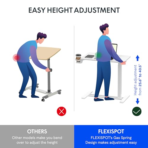 FLEXISPOT H7 Adjustable Overbed Bedside Table with Wheels Pneumatic Mobile Standing Laptop Desk Rolling Computer Cart Movable Overbed Table Hospital Home Use (31.5" W x 17.7" D, White Large)