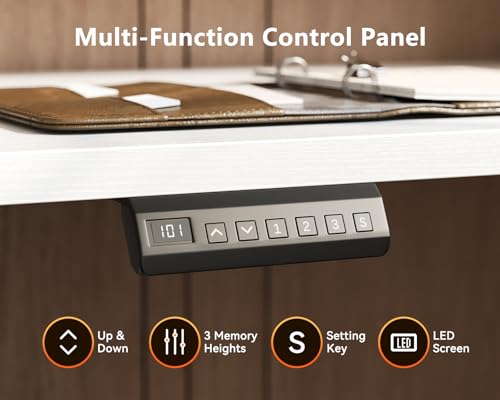 AODK Electric L-Shaped Standing Desk, 59 Inch Height Adjustable Office Desk with Monitor Stand, Sit-Stand Desk with Power Outlets, Large Lift Table for Home, Office, Workstation, White