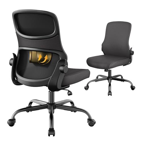 Deroavixe Office Chair, Mesh Ergonomic Desk Chairs, Lumbar Support, Adjustable Height, Armless, Swivel Function and Smooth-Rolling Wheels for Home, Office and Gaming (Black)