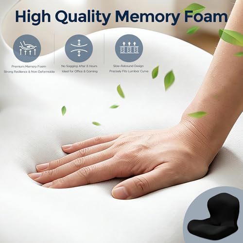 BANKQF Seat Cushion for Office Chair and Car, L-Shaped Ergonomic Car Seat Cushions, Memory Foam Chair Cushion, Lumbar Support Pillow for Wheelchair, Car, Home, Office, Desk, Black