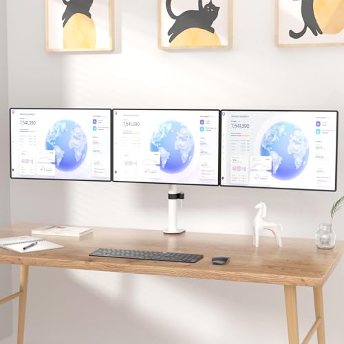 WALI Triple Monitor Mount, Three Monitor Desk Mount Fits 13-27in Screens, Holds up to 22lbs, Multiple Computer Stand with Tilt, Swivel, Rotation, VESA 75x75,100x100mm(M003S-W), White