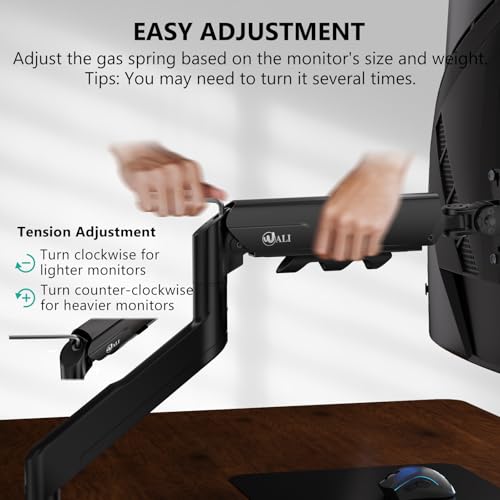 WALI Heavy Duty Single Monitor Arm for 17-49 Inch Flat Curved Ultrawide Screens, up to 33 Lbs, Adjustable Single Monitor Desk Mount for Home Office Gaming, VESA 75/100mm (GSM001XLN), Black