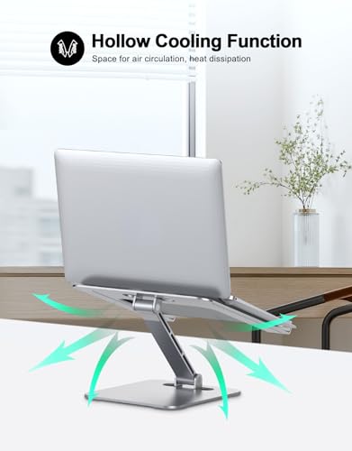 RIWUCT Foldable Aluminum Alloy Laptop Stand for Desk, Height Adjustable Ergonomic Computer Stand for Laptop, Portable Laptop Riser Holder Lecterns Stand Compatible with MacBook Pro Air/HP/Dell 10-16"