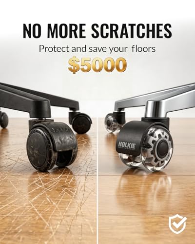 HOLKIE Office Chair Wheels 2 Inch Set of 5 Replacement - Universal Fit 11mm Dual Rubber Smooth Quiet Rolling Casters - for Hardwood Floors Carpet Computer Grey