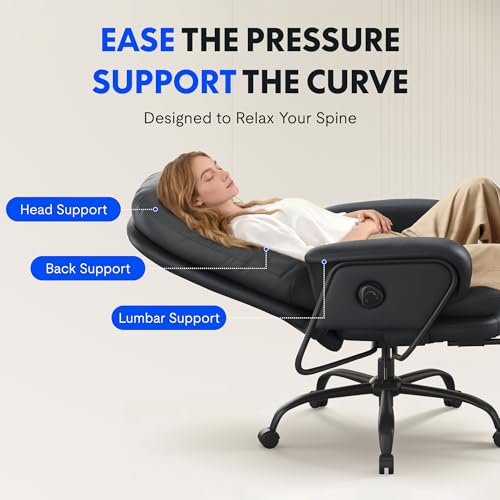 FLEXISPOT Multi-Task Ergonomic Office Chair with Footrest Computer Desk Chairs Indoor Lounge Chair with 90-165° 4-Level Reclining, Chairs for Working Relaxing Sleeping, PU Leather+Iron Base, Black