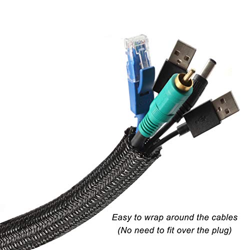 CrocSee 10ft - 1/2 inch Braided Cable Management Sleeve Cord Protector - Self-Wrapping Split Wire Loom for TV/Computer/Home Theater/Engine Bay - Black