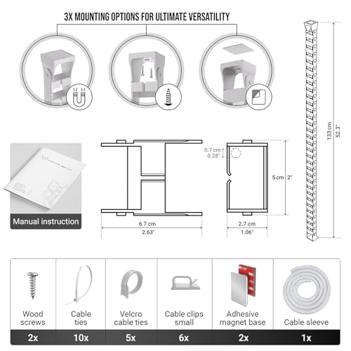 Ultimate Setup Under Desk Cable Management Vertebrae - Perfect for Sit Stand Desk - White, 133 cm