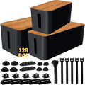 YUANYE Cable Management Box Cable Management Kit for Power Strip to Hide Wires,Cord Organizer Boxes,Safe ABS Material Wire Organizer of Cable Clips Sleeve for Home & Office,3Pack-128PCS /Black
