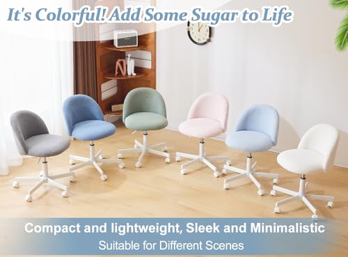 VINGLI Modern Vanity Chair with Back, Velvet Desk Chair for Girls, Small Office Chair with Silent Wheels， Stylish and Comfortable, White