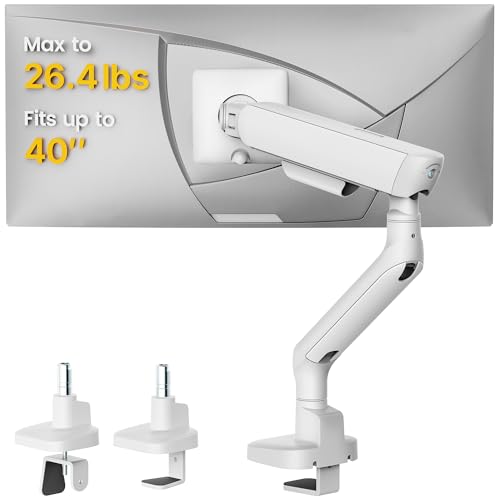 monTEK Single Monitor Arm, Mechanical Spring Monitor Arm for 17-40" Ultrawide Screens, Adjustable Monitor Desk Mount Holds up to 26.4 lbs with C Clamp/Grommet Desk Mount, VESA 75/100mm