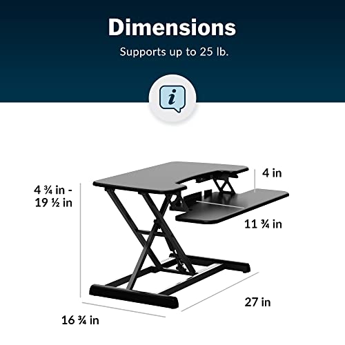 Vari VariDesk Essential Vertical Lift 30 Inch Standing Desk Converter - Compact Home Office Workstation for Laptop or Monitor + Keyboard Tray - Delivers Fully Assembled (Black)
