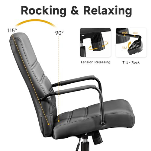 Office Desk Chair, Leather Conference Room Chairs with Wheels, Modern Executive Office Chairs Adjustable Height, Ergonomic Swivel Rolling Ribbed Computer Chair.