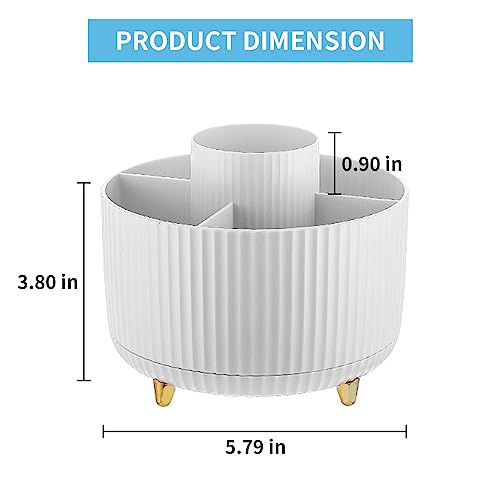 Marbrasse Desk Organizer, 360-Degree Rotating Pen Holder, Desk Organizers and Accessories with 5 Compartments Pencil Holder, Art Supply Storage Box Caddy for Office, Home（White）