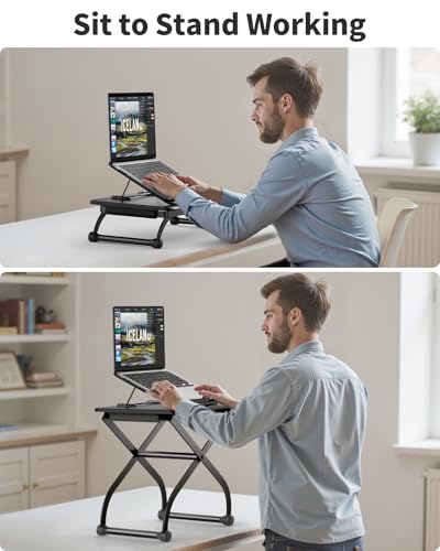 SAIJI Metal Small Laptop Desk Standing Converter, 23" Height Adjustable Desk Riser for Tabletop, Sit-Stand Workstation, Table Extender for Desk